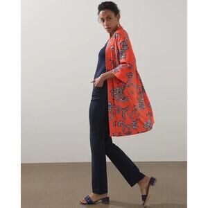 Chico's M Orient Bliss Jacquard Print Kimono orange Coverup Cardigan Duster Boho